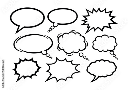 Set of comic speech bubbles isolated on white background for creative design graphic work.