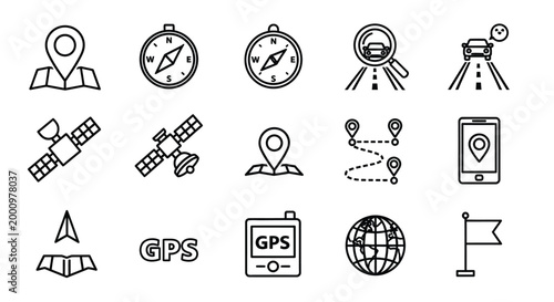 gps navigation icons set on white background