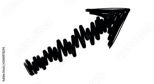 Zigzag textured hand drawn arrow pointing up right side isolated on white background art.
