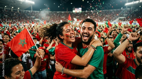 Moroccan fans celebrate victory with joy at stadium