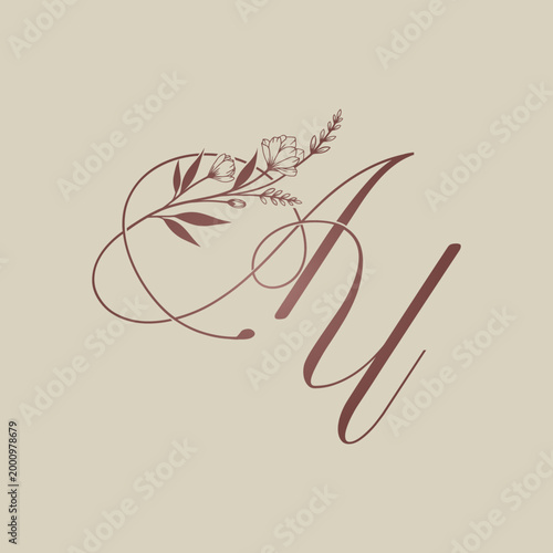 Elegant Floral AU Monogram with Intertwined Initials.