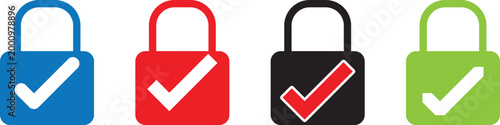 Four colorful padlocks with checkmarks security and confirmation symbols