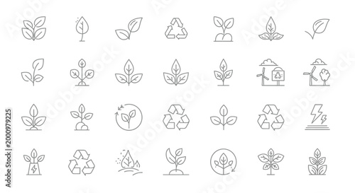 set of environmental icons in black line art style