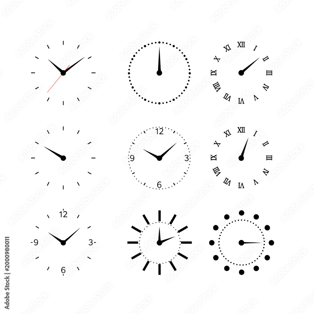 Behang A collection of various analog clocks with different designs and times displayed