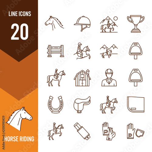 Equestrian icons showcase various horse riding elements and accessories indoors