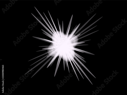 Bright firework exploding with sharp light rays in dark sky