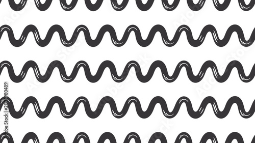 Wavy line pattern, seamless brush stroke waves black and white abstract repeating texture minimalist design background