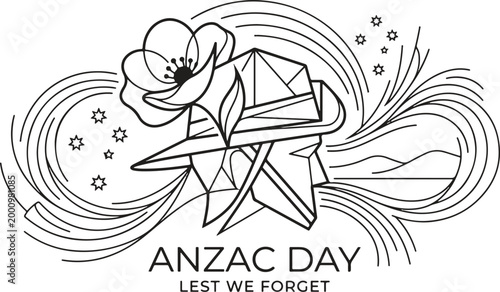 Lest We Forget ANZAC Day commemorative vector icon with abstract minimalist design