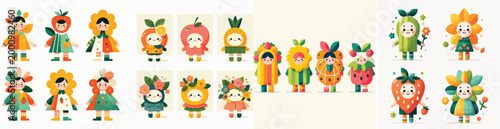 cute fruit illustration character vector