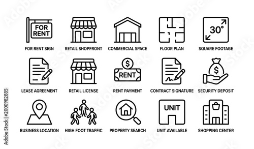 Commercial rental icons showing leasing and retail locations