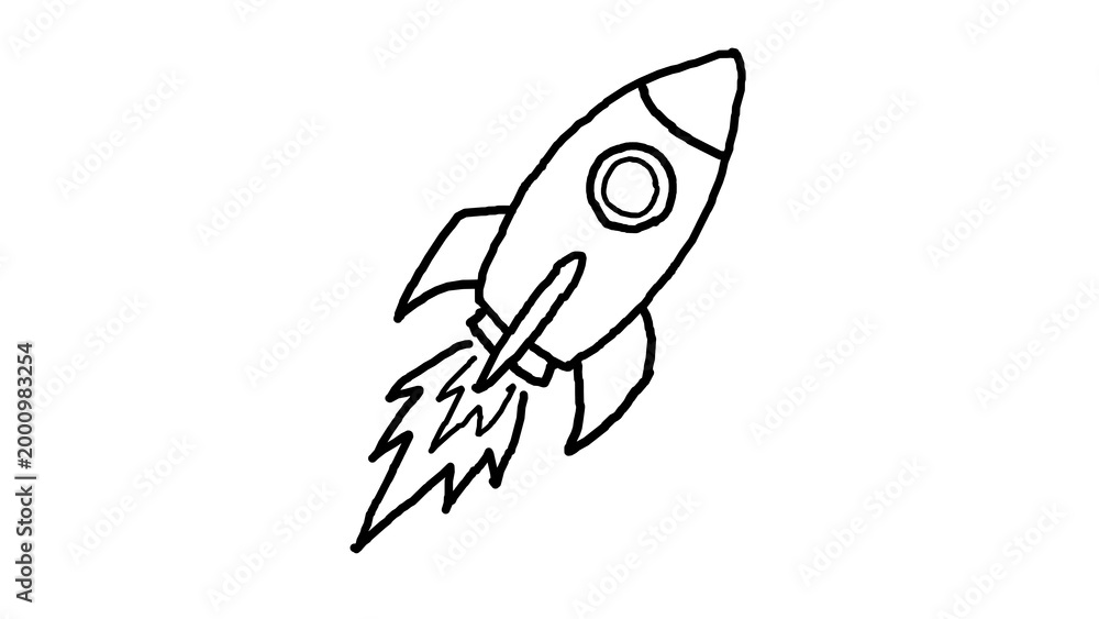Fototapeta premium Hand drawn rocket ship launching sketch isolated on alpha transparent background
