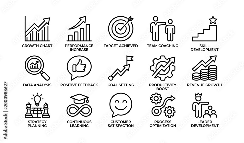 Fototapeta premium Business growth icons showing charts targets and development concepts