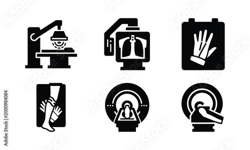 Medical diagnostic equipment icons set