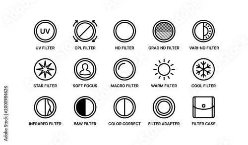Filter icons showing various photographic filter types on white