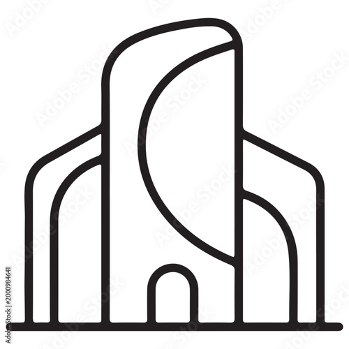 Minimalist line art vector illustration of a modern building outline, flat design