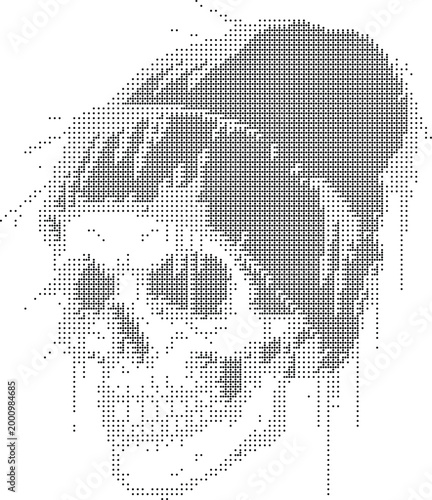 Skull Vector Pixelated Halftone Retro Graphic Design Element Illustration Icon Art