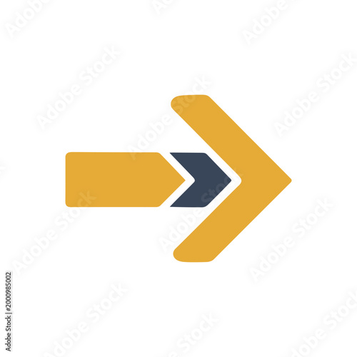 Dynamic yellow and gray arrow symbol pointing rightward modern design for forward movement and progress