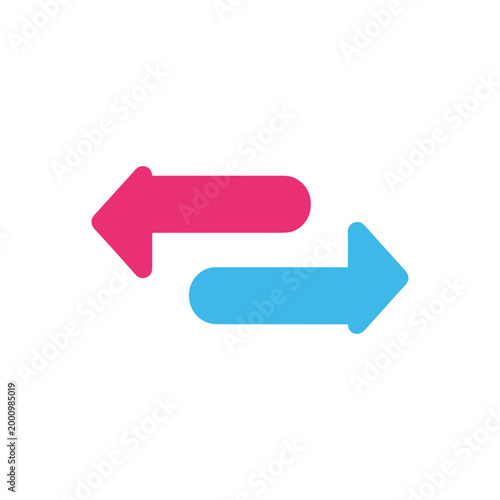 Bright pink and blue arrows pointing in opposite directions isolated on a white background for directional guidance