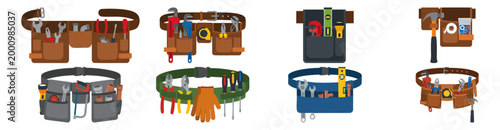 TOOL BELT - Detailed utility belt filled with plumbing tools  Flat Vector Illustration on Transparent Background