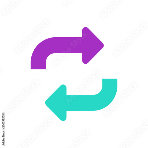 Purple and teal arrows curving in opposite directions forming a sleek modern minimalist design on a clean white background