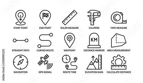 Navigation and distance icons displayed in grid on white background