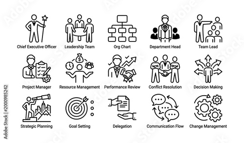 Leadership icons showing management roles on white