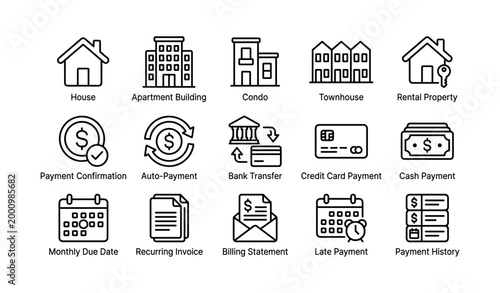 Property and payment icons showing rent and billing actions