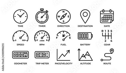 Transport and navigation metric icons arranged in grid