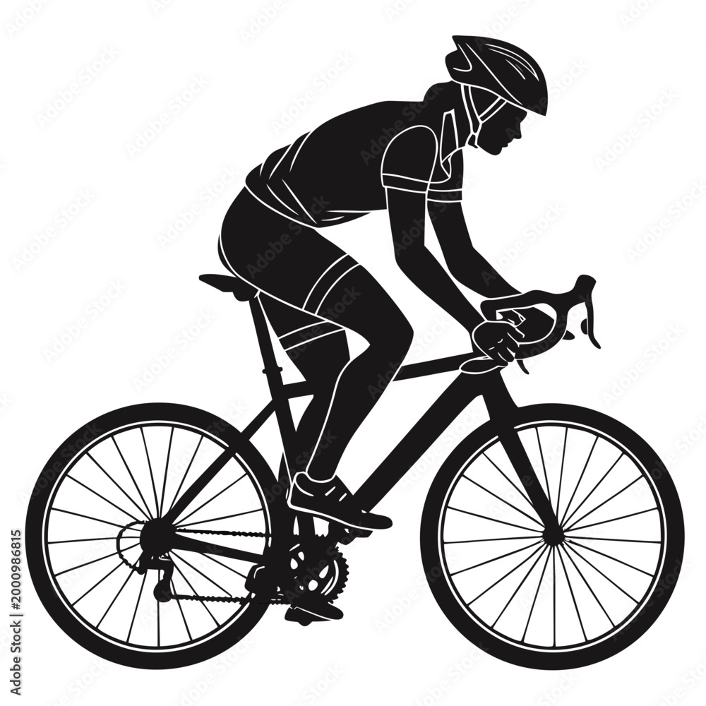 Naklejka premium Silhouette of a cyclist riding a road bike with black and white, mountain biking