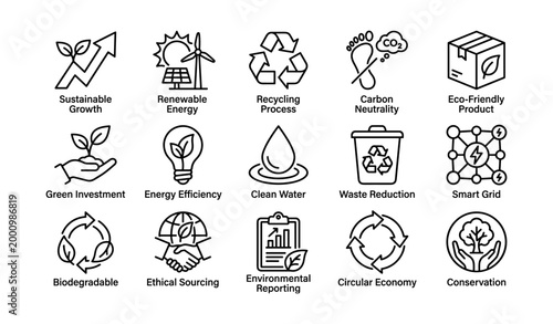 Environmental sustainability icons displayed in grid layout