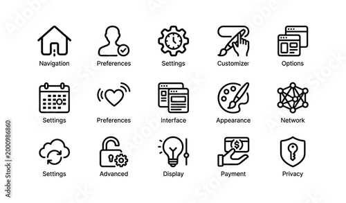 Interface settings and preference icons for application menus