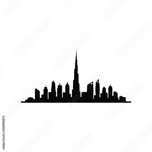 Modern Dubai Landmark Buildings Vector Silhouette