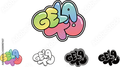 Set de logotipos de Gelato en estilo bubble y degradados coloridos, tipografía creativa para heladería