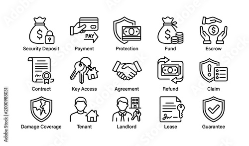 Rental finance and security icons displayed in grid layout