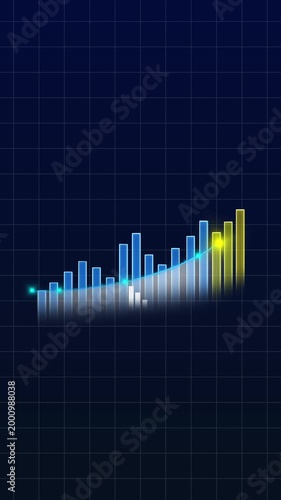Rising financial bar chart with glowing upward trend line. Bar chart growth. Rising financial bar chart animation for business success and market data presentations.