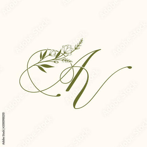 Elegant Calligraphic AV Monogram with Floral Embellishment.