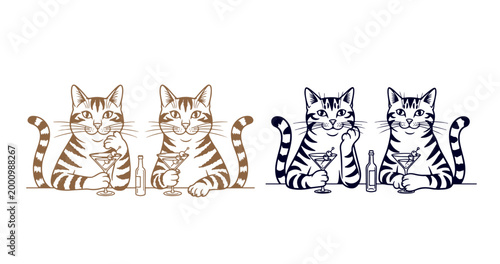 icon-46Naive doodle vector illustration of cats with martini cocktails