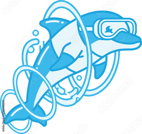 Diving dolphin illustration for branding and logo