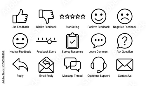 Feedback icons showing ratings responses and communication symbols