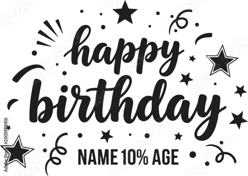 Minimalist Birthday Celebration Greeting Calligraphy Vector Design with Decorative Stars