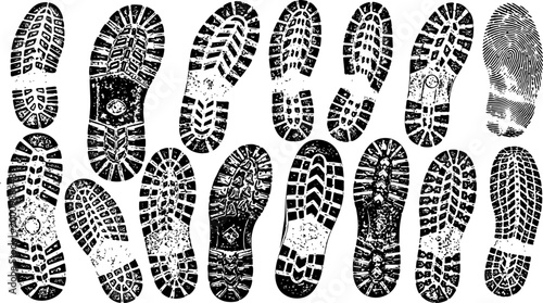 Detailed set of realistic shoe sole tread patterns for forensic research and footwear design applications