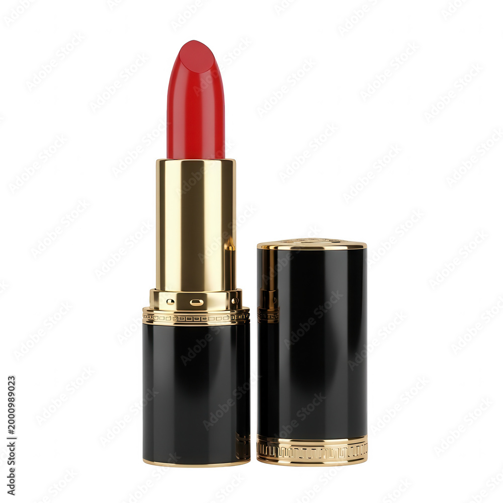Obraz premium Red lipstick in a black tube with gold cap