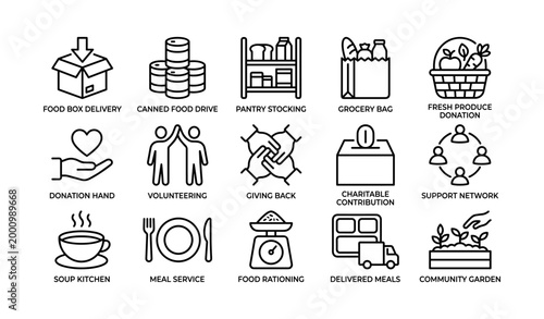 Food assistance and charity icons arranged in grid