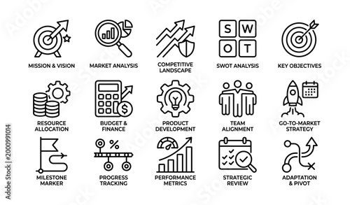 Business strategy and planning icons for corporate use