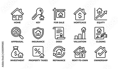 Real estate icons showing housing concepts on white background