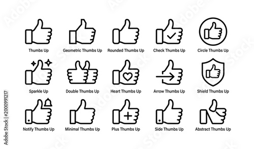 Thumbs up icon variations arranged in grid on white background