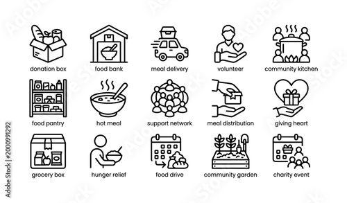 Food donation icons displayed in grid on white background