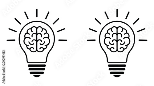 Brain inspired light bulb icon design, creative idea generation concept, knowledge and innovation symbol, glowing lamp representing smart solution thinking for modern
