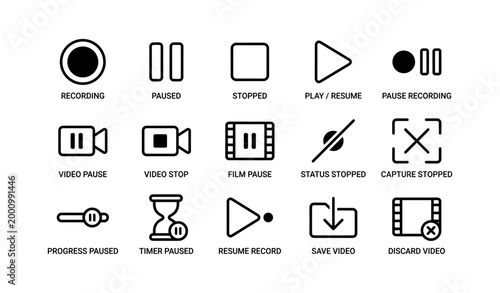 Media control icons showing recording playback and pause states