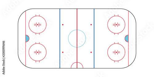 Professional ice hockey rink scheme top view illustration
